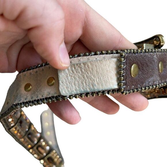 Womens Western Brown Gemstone Cowhide Sparkly Rodeo Cowgirl Leather Belt Sz XL main image 4